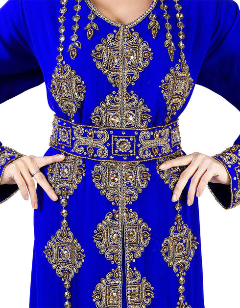 Modern Royal Blue Georgette Stone Embroidery Kaftan